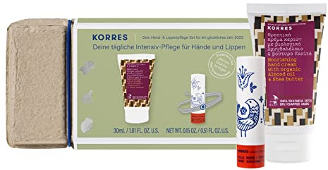 KORRES Pflegendes Hand- und Lippen Pflegeset, Geschenkset aus Wild Rose Lipbalm 4,5g + Handcreme 30 ml + Greek Charm