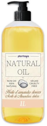 PLANTAWA Huile d'amande douce 1 l avec DOSIFICATEUR végétalien, multiples utilisations, hydrate, visage,oreille,grossesse, cheveux, apport vitamine E, BIO