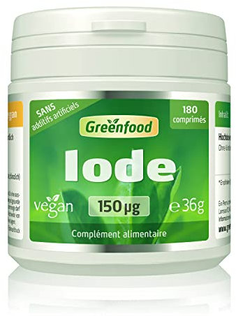 Greenfood Iode, 150 μg, 180 comprimés, vegan - important pour un métabolisme énergétique normal. SANS additifs artificiels. Sans organisme génétiquement modifié.