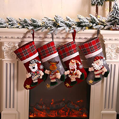 Ailgely Medias de Navidad 4 Piezas, Grande Personalizadas Calcetines de Navidad de Chimenea Colgante, Medias de Regalo de Saco de Navidad Decoración Navideña