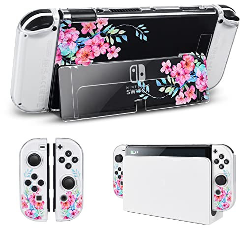 DLseego Schutzhülle Kompatibel mit Switch OLED, Switch OLED Zubehör Dockbare Klare PC-Abdeckung, mit Stoßdämpfung und Anti-Kratz-Design,Pfirsichblüte
