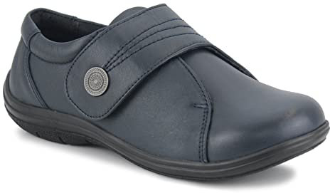 Dr. Keller Women's Wide Opening Touch Fasten Diabetic Easy Wear Orthopaedic Nurse Shoes - Genuine Leather, Navy, UK Size 4 (Wide Fit)