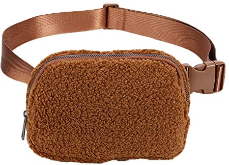 Teddy Plüsch Bauchtasche Stylisch Kleine Crossbody Bag Damen Breiter Gurt Hüfttasche Damen Gürteltasche für Festival Reise 23x12x5 cm