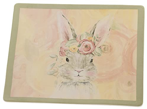 Boston International Piatto da portata pasquale in ceramica, 32,5 x 20,5 cm, rettangolare, corona di fiori coniglietto