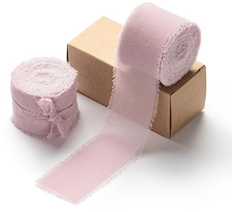 AOKSUNOVA 3,8cm Schleifenband Chiffonband Geschenkband Hochzeit band Rosa Stoffband Altrosa