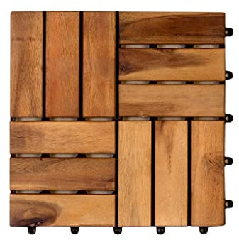 Woodtex Terrassenfliese Akazie | Holzfliese | Natur/Braun | 24 mm Stark | LxB: 30 x 30 cm | 12 Latten | PVC Träger | Verschraubt | Glatt