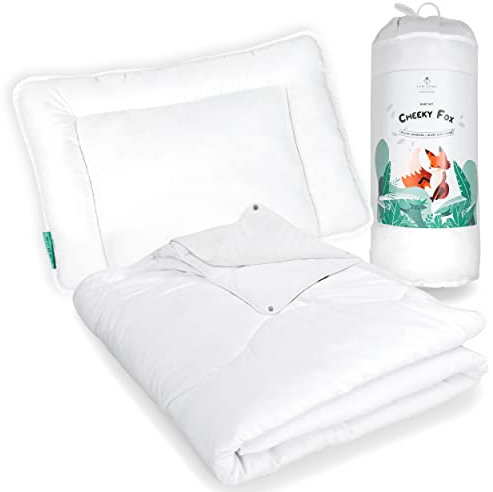 FAM' Home 4 Seasons Baby Bettdecke und Kissen Set Cheeky Fox, Kinderbettdecke 100 x135 und 40x60 Kopfkissen |Oeko-Tex Standard 100 Zertifiziert| Antiallergie Option| Geeignet für 70x140cm Betten
