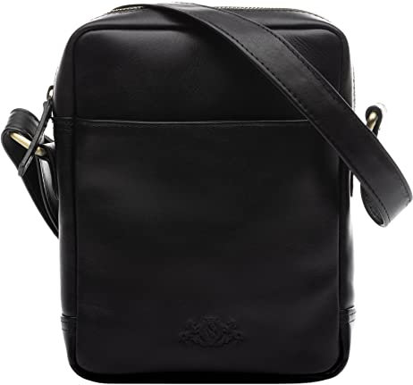 SID & VAIN kleine Umhängetasche echt Leder - Herrentasche Dublin mit Schultergurt - Schultertasche Herren und Damen Ledertasche schwarz handgefertigt