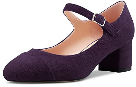 Castamere Femmes Bloc Chunky Mi Talon Heel Rond Bout Mary Jane Escarpins Mariage Bureau Décontracté 5 CM Heels Violet Suède A 35 EU