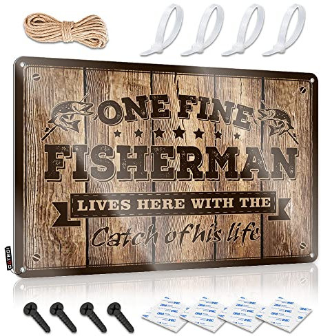 Lustige Schilder Billard One Fine Fisherman Lives Here with The Catch of His Life Schild Lustige Geschenke für Boss Toilette Dekor (Größe: 30 x 40 cm)