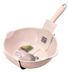 OQHAIR Wok | Wok à Fond Plat antiadhésif anodisé Dur avec Couvercle, Noir (Couleur : Rose) (Noir)