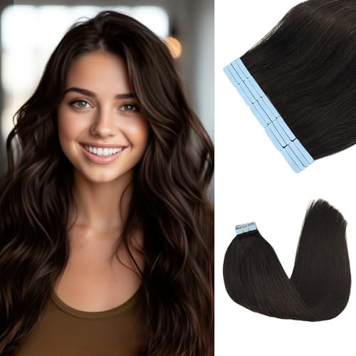 JESSBO Tape in Extensions Echthaar #2 Dunkel Braun 35cm 20 Stück Invisible Seidig Gerade Remy haar echthaar haarverlängerung echthaar invisible tape extensions (50g/Packung)