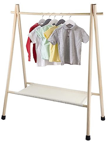 Holdfiturn Childrens Clothes Rail Dog Clothes Rack Wooden Small Clothing Rail 81x75x34cm Pet Garment Racks Baby Kids Clothes Dolls Storage Hanging Dress Up Rail Mini Coat Rack with Canvas Shelf