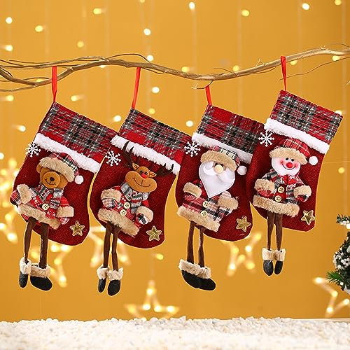 MHwan Nikolausstrumpf, 4 Stück Langbeinige Puppen Nikolaussocke, Exquisites Sackleinen mit Vintage-Karomuster Nikolaussocke, Können Geschenke Abgelegt Werden Nikolausstiefel Zum Befüllen