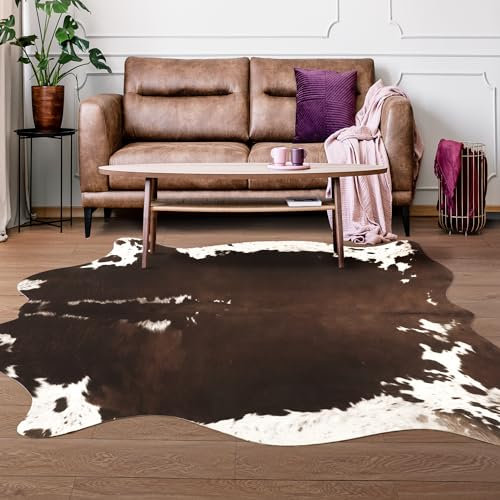 Foxmas Kuhfell-Teppich für Wohnzimmer, Schlafzimmer, großer Kuhdruck für westliche Heimdekoration, waschbar und luxuriöses Kunstrindleder
