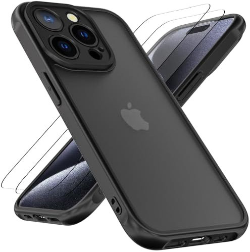 Giolus for iPhone 15 Pro Case with 2 Pack Screen Protector, Shockproof Translucent Matte Case [Military Grade Drop Protection] Anti-Fingerprint Hard Protective Bumper Phone Case for iPhone 15 Pro