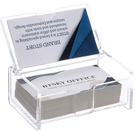 BTSKY Clear Acrylic Business Card Storage Box with Display Lid, Business Card Holder for Desk, Name Card Display Stand for Office Countertop, Business Card Storage Organizer Office Desk Accessories