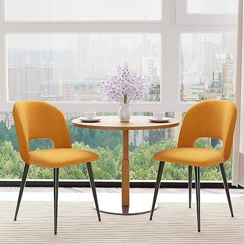 Lvhecforhm Lot de 2 chaises de salle à manger, rembourrées avec dossier, pieds en métal noir, pour salle à manger, cuisine, salon, salon Jaune