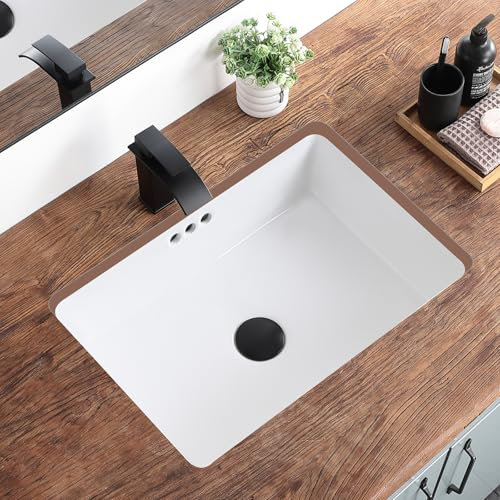 KDKSC Fregadero rectangular de baño empotrado, fregadero de cerámica blanca de 20 pulgadas para gabinete, fregadero pequeño de porcelana, tipo desbordamiento (19.8 x 13.7 pulgadas)