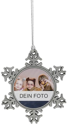 MilyaDE Weihnachtsbaumschmuck Anhänger Schneeflocken-Form mit eigenem Bild, Christbaumschmuck Anhänger Personalisierte Selbst Gestalten 6,8 * 7,8cm