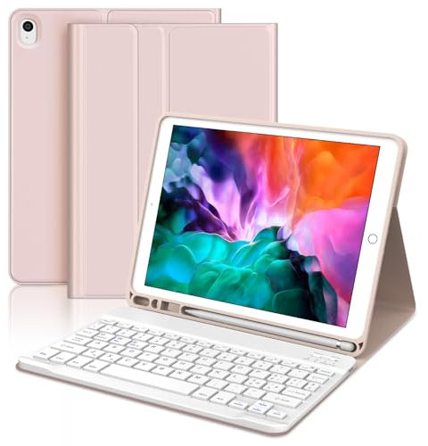 WINCHKING Custodia con Tastiera per iPad 9/8/7 Generazione 10.2, iPad Air 3 - Cover Bluetooth Magnetica Staccabile, Rosa Chiaro