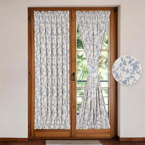 Moslovstar Französische Türvorhänge aus Leinen, 2er-Set, eleganter Landhausstil, Retro-Orchideen, Vordertürvorhang, Doppelstangen-Taschen-Raffhalter enthalten, 138 x 183 cm