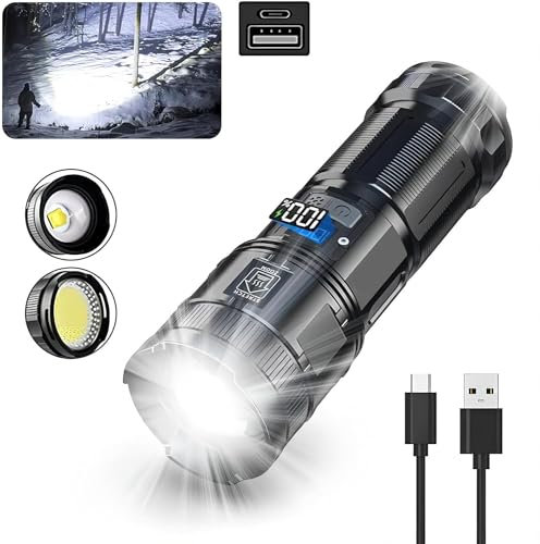 Fwiull Taschenlampe, Superhelle 20000 Lumen LED-Taschenlampe mit COB-Arbeitslicht, Leistungsstarke Taschenlampe, Handliche Taschenlampe, LED Wiederaufladbar für Notfälle, Camping, Wandern