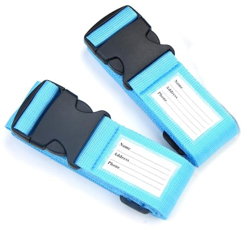 Yizhet Kofferband Koffergurt 4 Stück Gepäckgurte, Kreuz Sicherheitsgurt für Sichere Reisen (Blau mit Adressschild)