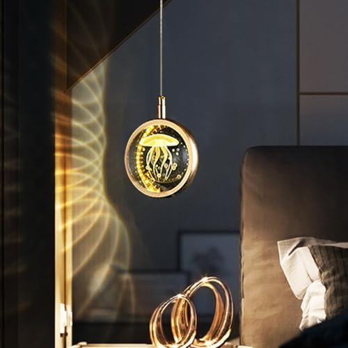 YOOCHUENG Gold Kristall Pendelleuchte mit Warm/Weiß/Neutral Dreifarbenlicht,Moderne LED Hängelampe 3D Quallen Lampe Hängend für Schlafzimmer,Wohnzimmer,Küche