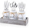 Tiangrid 4 Pcs Mason Jar Utensil Holder Silverware Caddy Glass Utensil Holder with Wood Tray for Countertop Retro Farmhouse Silverware Holder for Party Cutlery Storage Organizer for Kitchen Table
