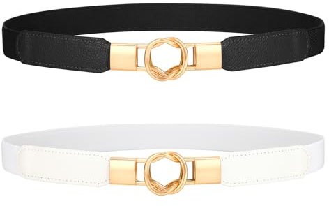JasGood Damen Dünne Elastische Taille Gürtel Dehnbar Retro Haken Gürtel für Kleid, Schwarz/Weiß, 65cm(Für Taillenumfang 60cm-66cm)