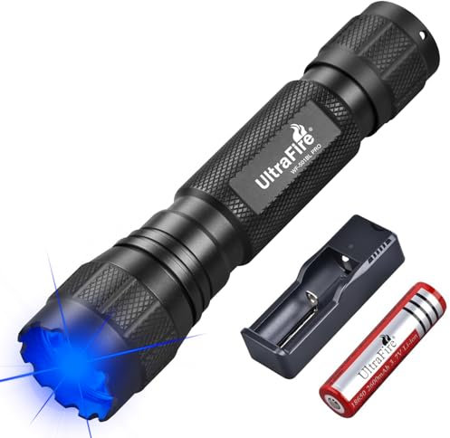 UltraFire Blaue LED Taschenlampe 450-460nm, 10W Single Mode Blaulicht Taschenlampe, 200 Meter Blaues Licht Kleine Taschenlampe für Nachtangeln und Nachtjagd, WF-501BL PRO