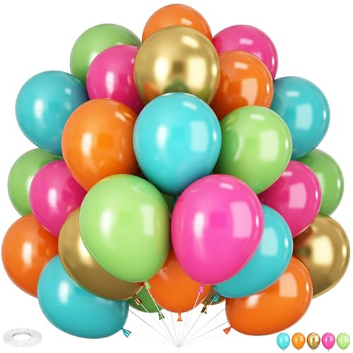 Luftballons Tropische, 60 Stück 12 Zoll Rosarot Orange Grüne Türkisblaue Luftballons Gold Metallic LatexBallons für Babyparty Geburtstag Hawaii Party