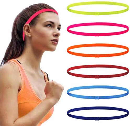 Fascia Sportiva Sottile, 6 Pezzi Fasce Elastiche Antiscivolo, Fasce per Capelli Sportive in Silicone Sottili, Fasce Elastiche Antiscivolo per Donne, Donne, Uomini, Ragazze, Bambini, 6 Colori