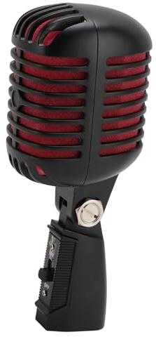 Plyisty Classic Retro Dynamic Vocal Microphone, Old Vintage Style Unidirectional Cardioid Mic, with Tensioning Swivel Rack, Retro Dynamic Microphone for KTV (Black)