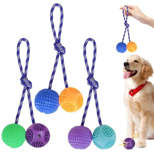 WIYETY Lot de 6 balles à lancer : caoutchouc naturel et corde en coton pour chien de taille moyenne