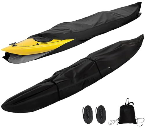 Durable Kayak Canoe Cover - 10ft-13ft- 16ft-18ft Kayak Cover Waterproof UV Protection Rain Protection 420D Kayak Covers for Outside Storage Zipped Canoe Covers(Black,16ft)
