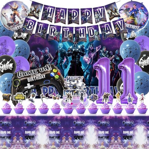 38 Stück Fortnit Geburtstagsdeko 11 Jahre, Gaming Party Geburtstag Deko, Videospiel Geburtstag Luftballons, Geburtstag Party Set Mit Game Geburtstagsbanner Game Hintergrund Thema Geburtstagsparty