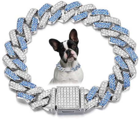Hundehalsband, kubanische Glieder-Halskette, Diamant-Metall, 15 mm breit, glitzernd, für kleine, mittelgroße und große Haustiere, Hunde, Katzen (20.3 cm)