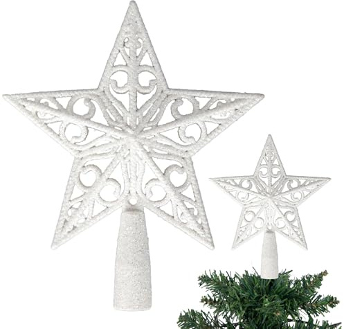 Weihnachtsbaumspitze, 14,5 cm, weiß, glitzernd, Stern, bruchsicher, für Weihnachtsbaumschmuck, Weihnachtsbaumkrone, Feiertagsdekoration