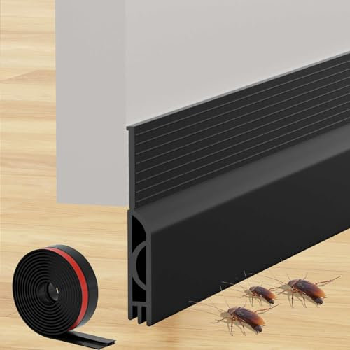 Bas de Porte Isolant 100 cm, Auto-Adhésif Boudin de Porte, Silicone Dessous de Porte Anti Froid Isolation Thermique, pour Porte D'entrée, Porte Interieur (100 x 5cm,Noir)