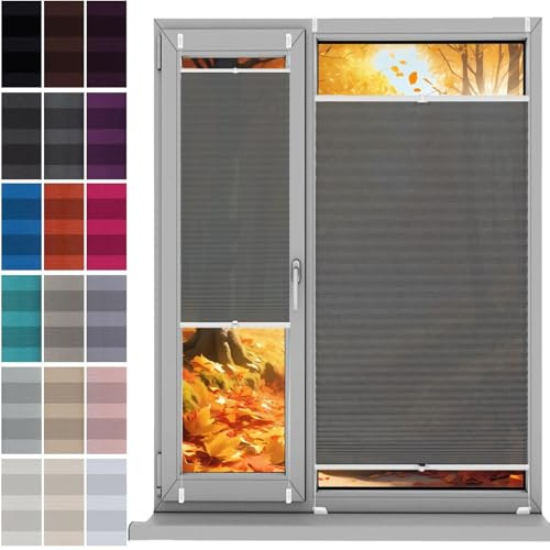 Plisseerollo Fensterrollo Faltrollo Jalousie 52 x 140 cm, Plissee Ohne Bohren Nach Maß, Plissee Ohne Bohren Verdunkelung, Plisseerollo Sichtschutz, für Fenster & Tür, Grau