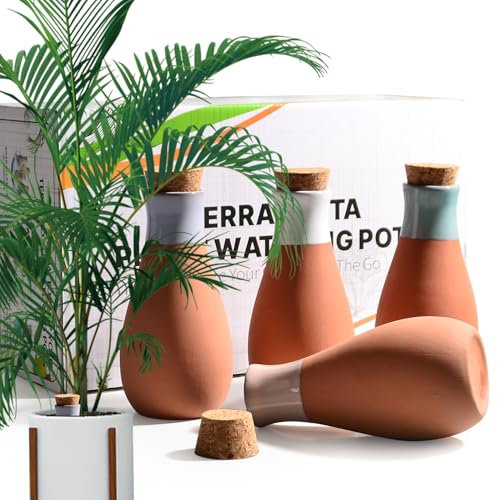 B SEPOR Ollas Lot de 4 pots d'irrigation classiques en terre cuite avec système goutteur pour les vacances ou les vacances 400 ml