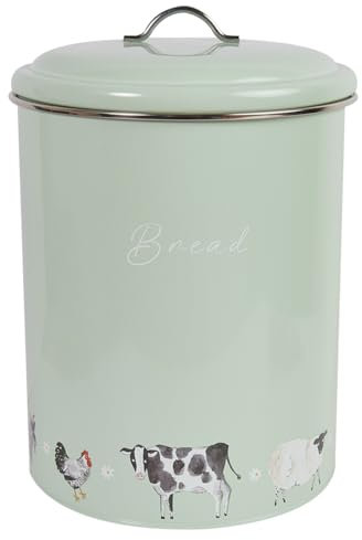 Generic Daisy Farm Sage Green Bread Canister With Lid, Cute Farm Animal Design, Perfect For Safely Storing Leftover Bread, M Size