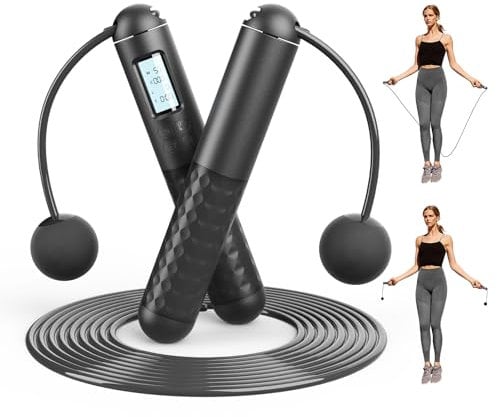 Tuocal Cordless Skipping Ropes for Adults, Ropeless Skipping Rope With Smart Digital Counter, Wireless Weighted Jump Rope with Extra Rope and Storage Bag for Fitness, Exercise, Boxing, Gym