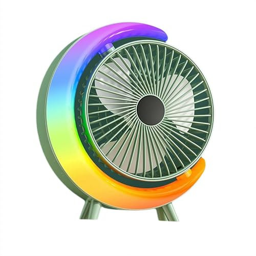 Type-C Desk Fan, 9 Inch Small Portable Fan, 3 Speeds Powerful Wind Mini Personal Desktop Fan 180° Rotation Adjustable with Ambient RGB Lights, Plug In Fan Quiet for Table Home Office Travel Car