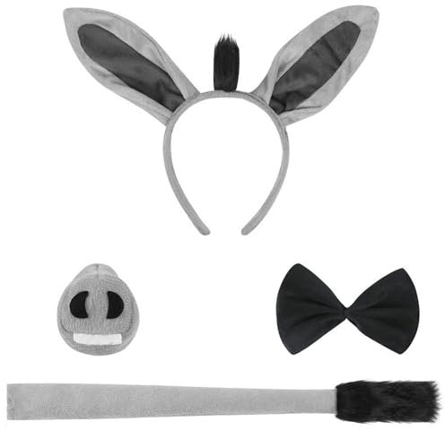 FXICH Bandeau oreilles d'âne, ensemble de costumes d'animaux avec oreilles et queue, déguisement pour cosplay, fête d'anniversaire, carnaval, fêtes de Noël | Équipement de fête de haute qualité | Pour