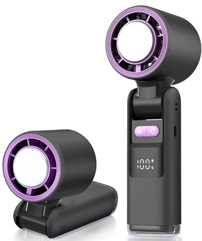 KCVV Mini ventilatore portatile, ricaricabile tramite USB, 4000mAh – 100 velocità turbo, pieghevole 3 in 1, con display LED, raffreddamento a ghiaccio – per viaggi, ufficio, campeggio e uso esterno