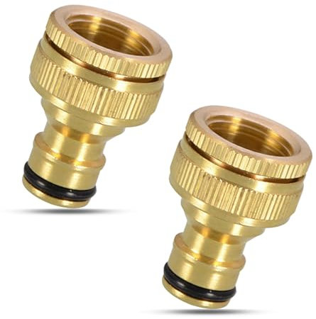 2 Stück Wasserhahn Adapter, 1/2 Zoll 3/4 Zoll Messing Schlauchanschluss Adapter, 2-in-1 Garten Schraubgewinde Hahnverbinder, für Waschmaschine Wasserhahn Schlauch Anschluss (Golden)