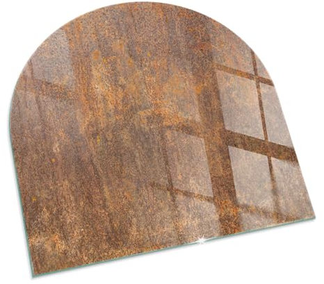 Kaminbodenplatte für Kaminofen 100x100 cm Halbrund Schutzplatte Elegantes Design Hartglas Dekorative Glasbodenplatte Glasboden Stilvollem Motiv Hitzeschutz - Roststruktur auf Metall